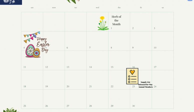 April Calendar for DIY Herb of the Month Club Members