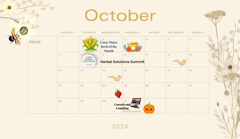 DIY Herbal Fellowship October 2024 Calendar