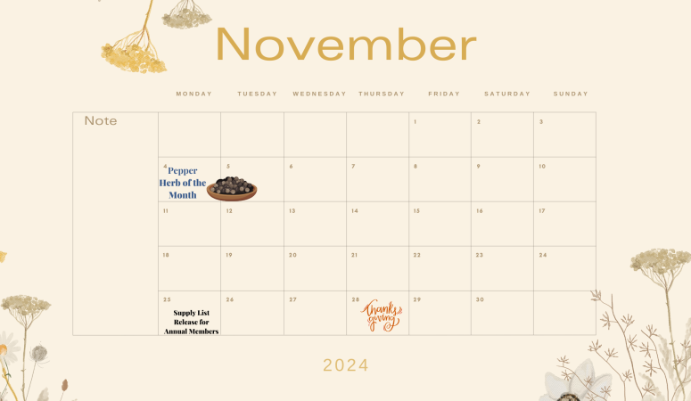 November Herb of The Month Calendar 2024