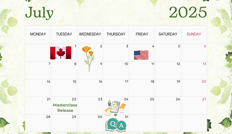 July DIY Herbal Fellowship Calendar 2025