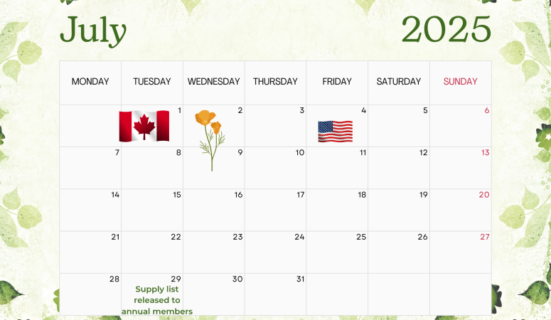 July Herb of the Month Calendar 2025