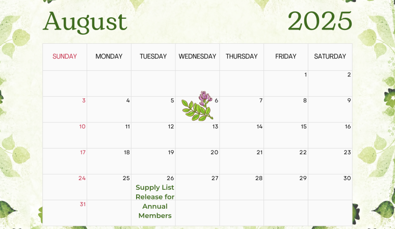 Herb of the Month Club August Calendar 2025
