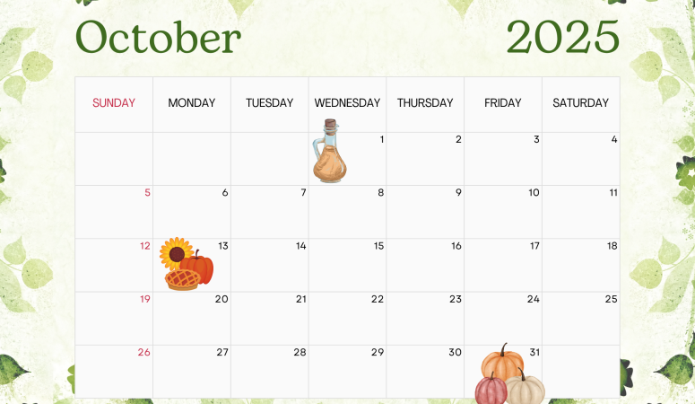 October Herb of the Month Calendar 2025