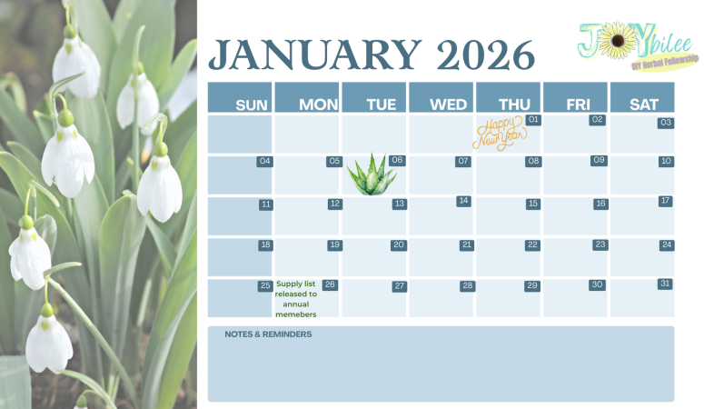 January 2026 Herb of the Month Club Calendar