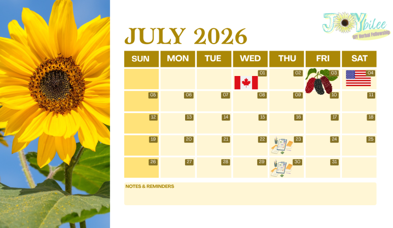 DIY Herbal Fellowship July 2026 Calendar